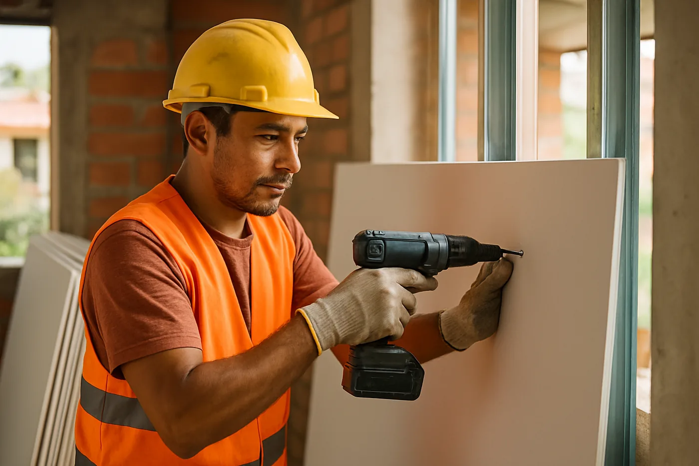 Portada: instalación de láminas de drywall sobre estructura metálica