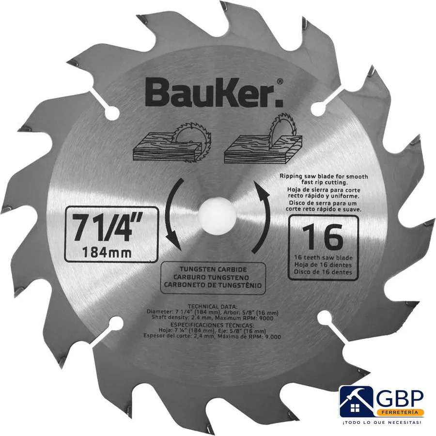 Disco de Corte para Madera 7 1/4" - Bauker